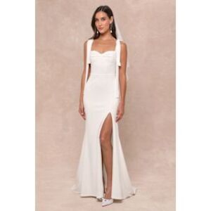 Lulu's White Strap Tie Sweetheart Gown with High Slit